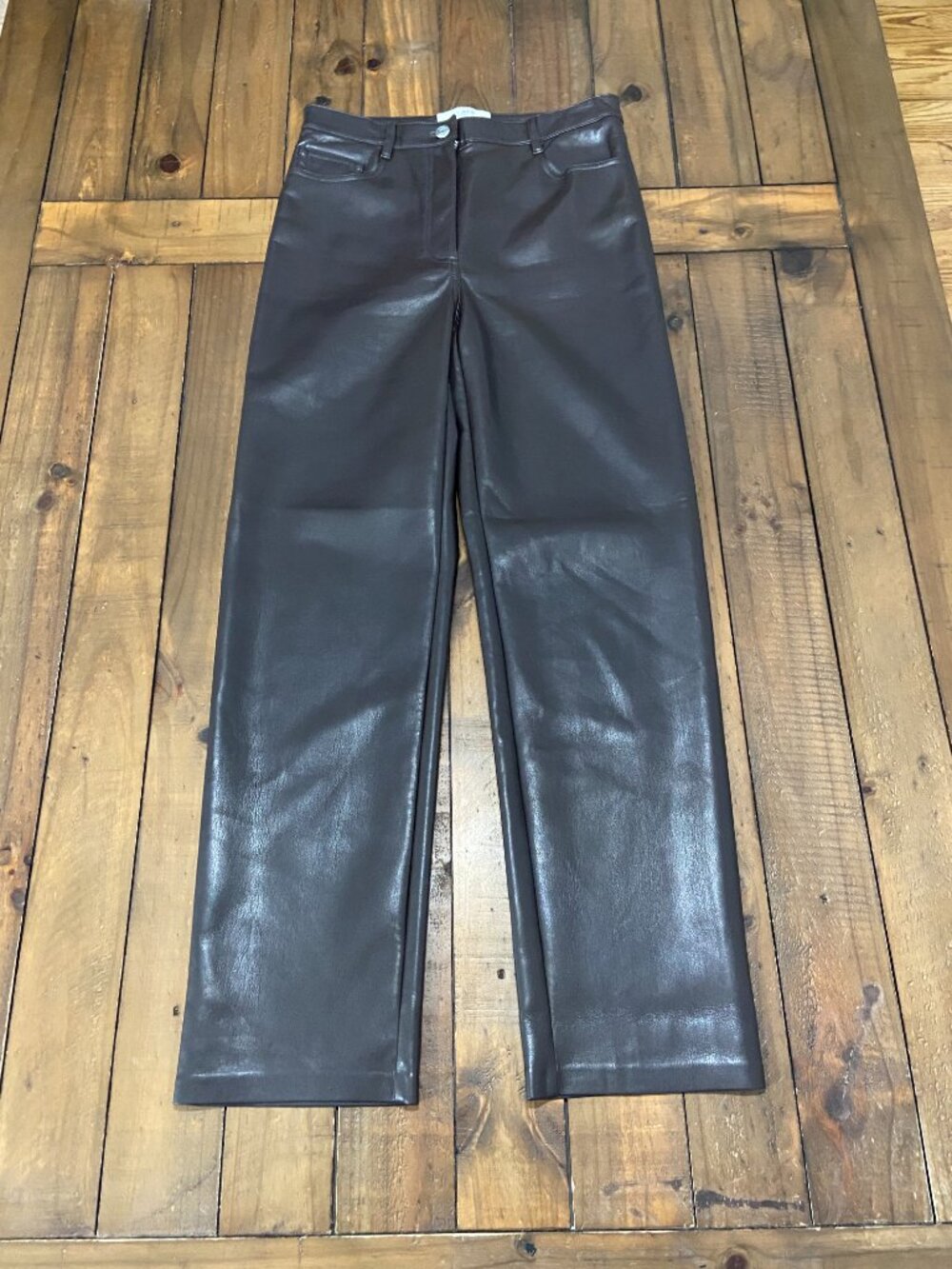 Wilfred Aritzia Melina Vegan Leather Pants - Rich Mocha Brown 6 - Picture 2 of 10